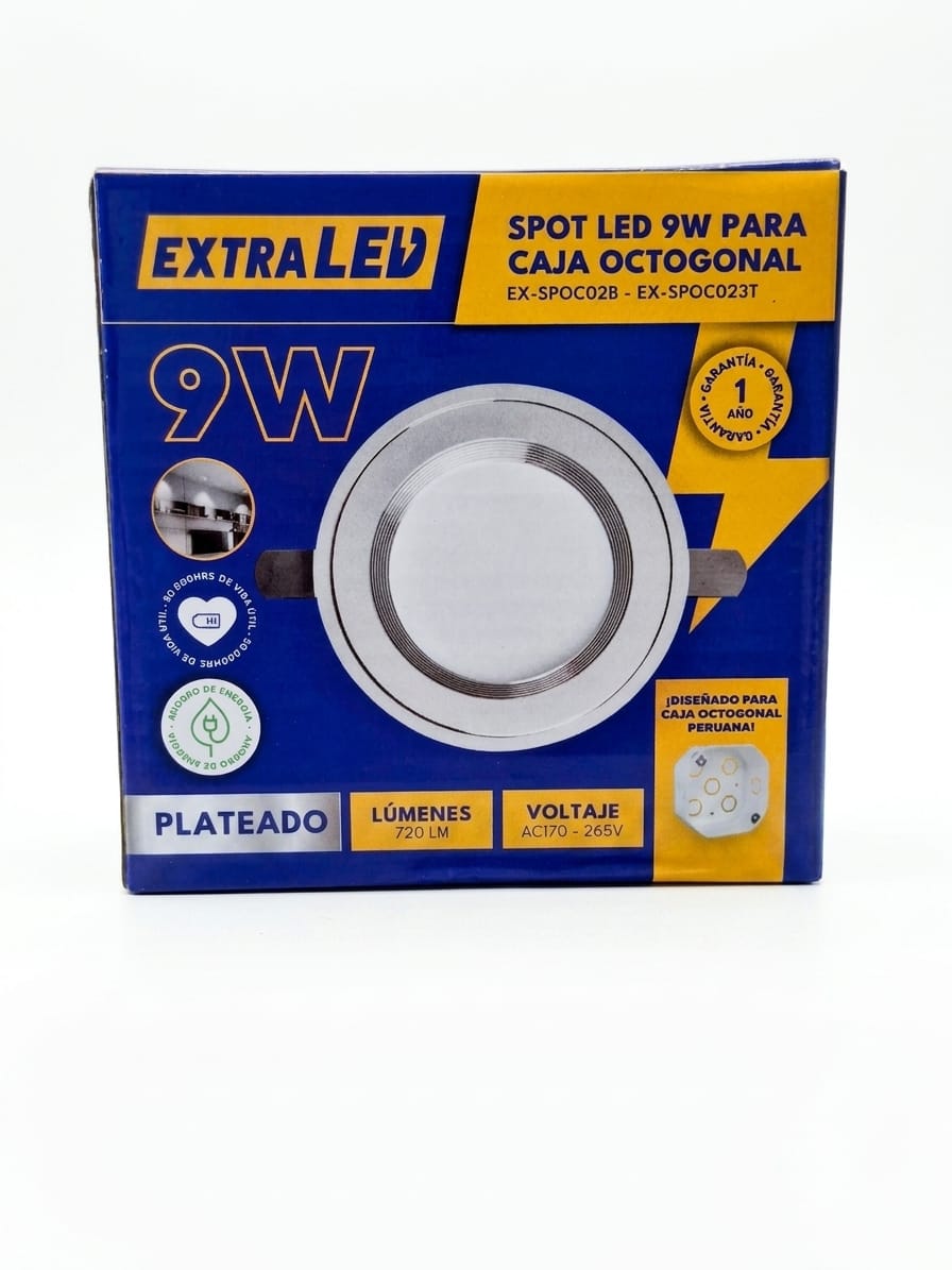 SPOT PLATEADO EXTRALED SPOT LED PARA CAJA OCTOGONAL 9W EXTRALED PLATEADO 7000K - Imagen 1
