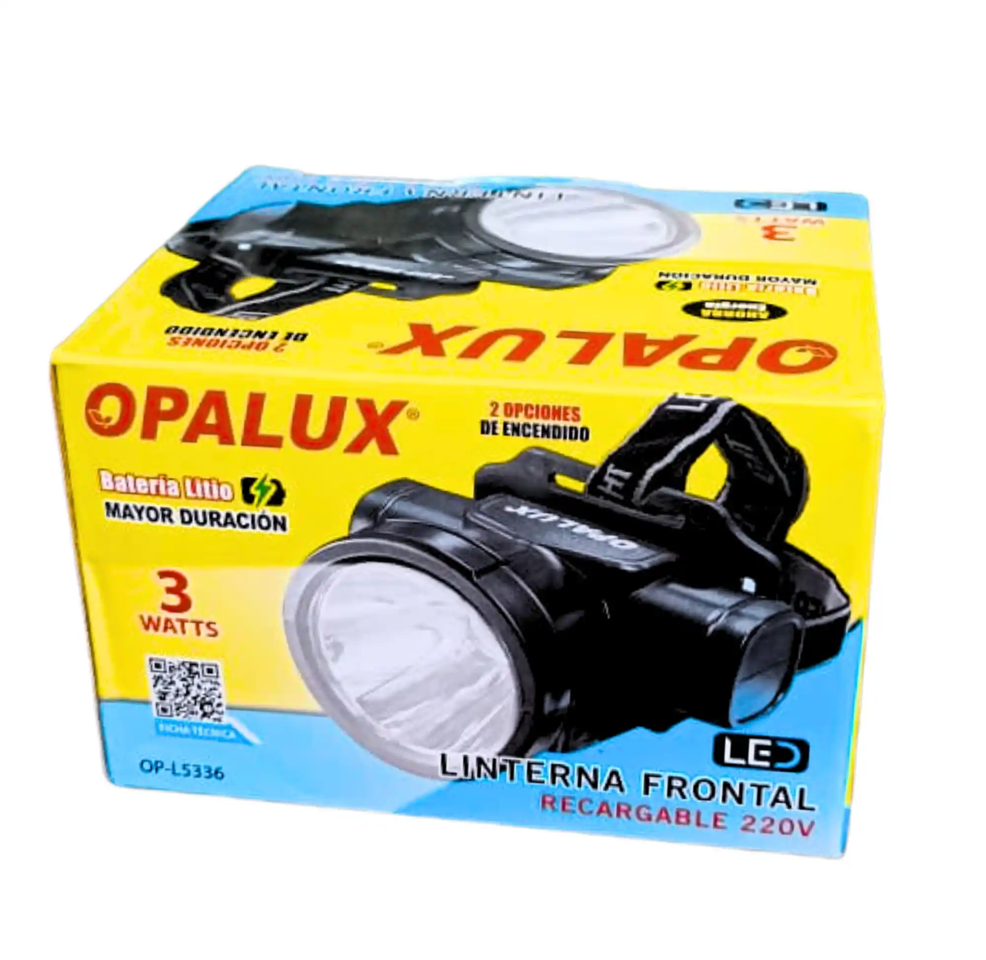 CENTRAL 3W RECARGABVLE OPALIX LINTERNA FRONTAL RECARGABLE 220V 3W OPALUX - Imagen 1