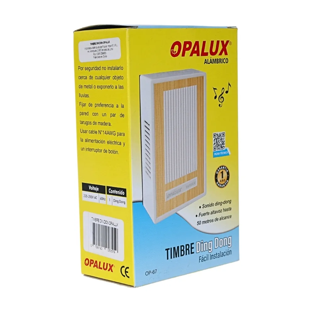 PORTA DINN DON TIMBRE ALAMBRICO DIN DON OPALUX - Imagen 1