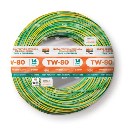 Cable TW-80 +plus 450/750 V 14 AWG Tierra Indeco